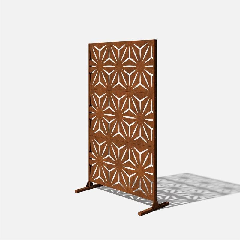 Corten Çelik Blok Desenli Ayaklı Bahçe Paravanı - 194x115 cm - 172873