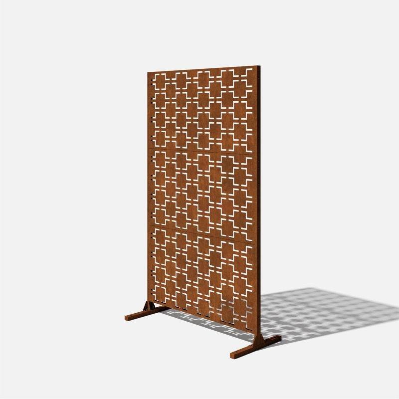 Corten Çelik Geometrik Desenli Ayaklı Paravan - 194x115 cm - 184431