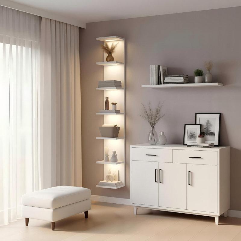 Dahili Led Işıklı 7 Katlı Ahşap Duvar Rafı - 151 cm - 179786