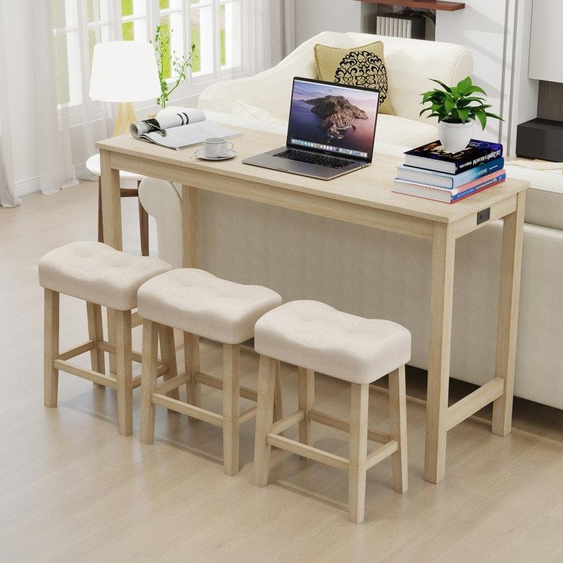 Dahili Prizli ve USB Portlu 3 Tabureli Masif Ahşap Koltuk Arkası Dresuar - 150 cm - 217637