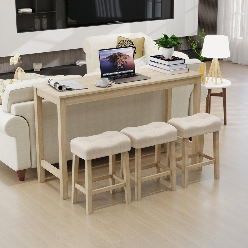 Dahili Prizli ve USB Portlu 3 Tabureli Masif Ahşap Koltuk Arkası Dresuar - 150 cm - 217637