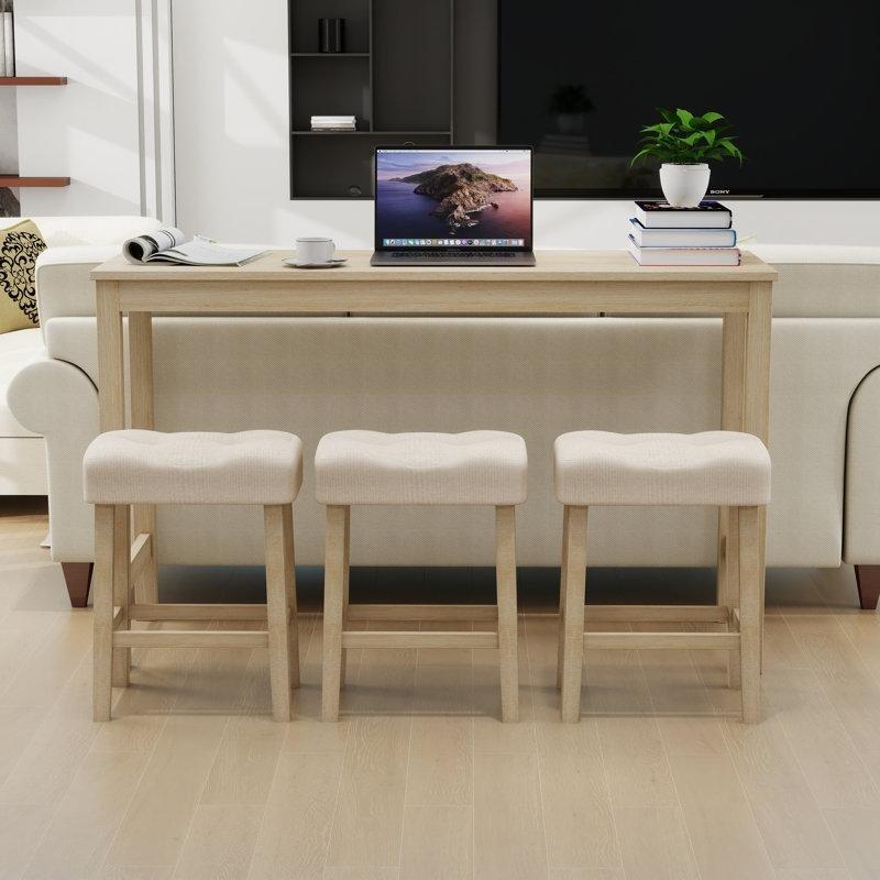 Dahili Prizli ve USB Portlu 3 Tabureli Masif Ahşap Koltuk Arkası Dresuar - 150 cm - 217637