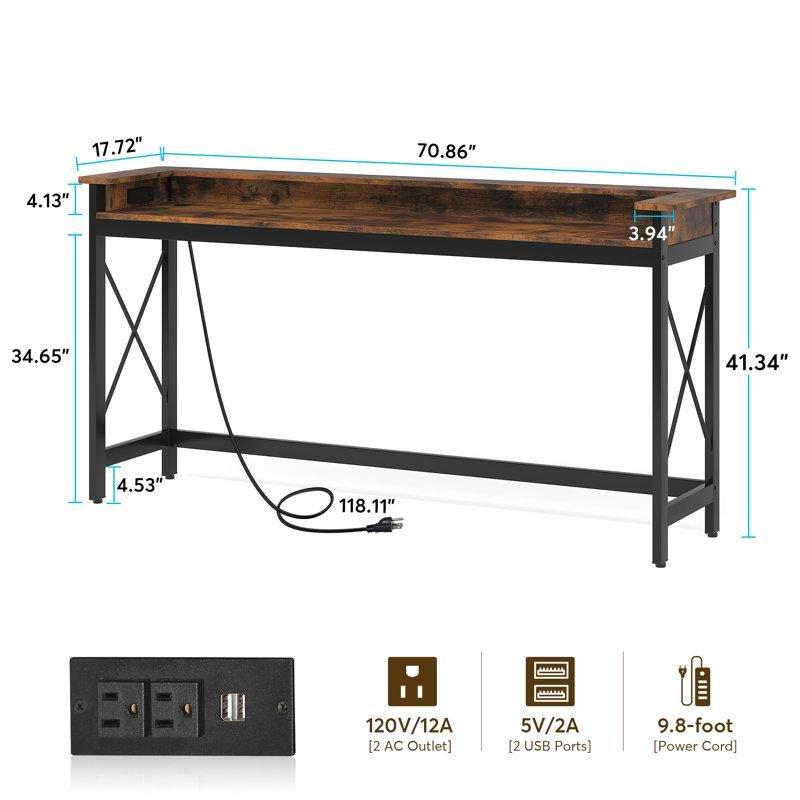 Dahili Prizli ve USBli Kahverengi Ahşap ve Siyah Metal Endüstriyel Koltuk Arkası Dresuar - 180 cm - 217797