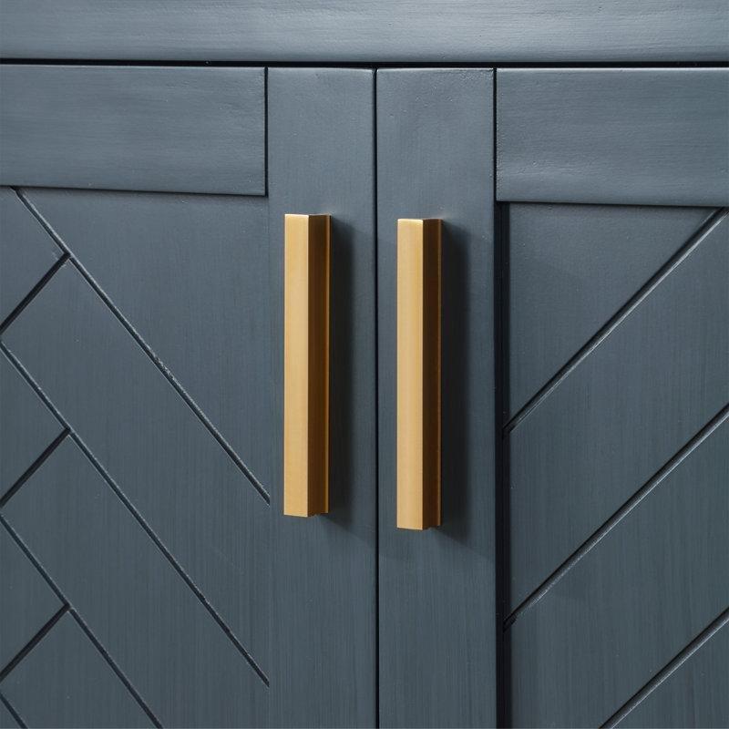 Damarlı Beyaz Kompoze Taş Tezgahlı Chevron Desenli Ahşap Ayaklı Banyo Lavabo Dolabı - 107 cm - 197924