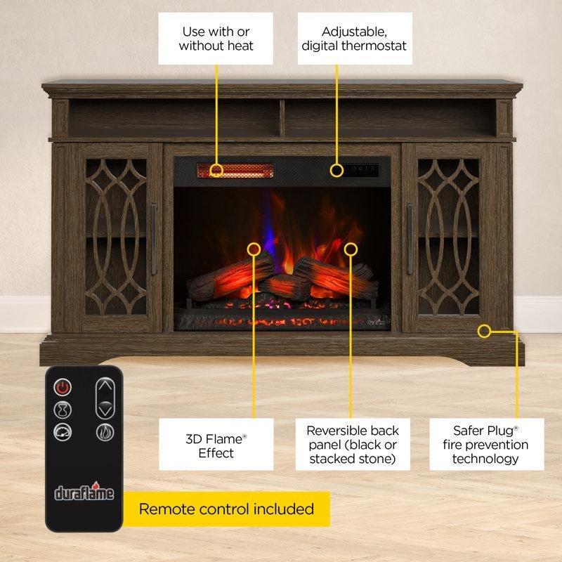 Defne Meşesi Rengi Camlı Kızılötesi Isıtıcılı Elektrikli Şömineli TV Ünitesi - 158 cm - 220855