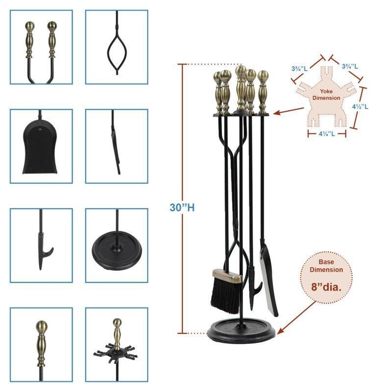 Demir 4 Parça Yuvarlak Tabanlı Şömine Maşa Takımı - 77 cm - 188741