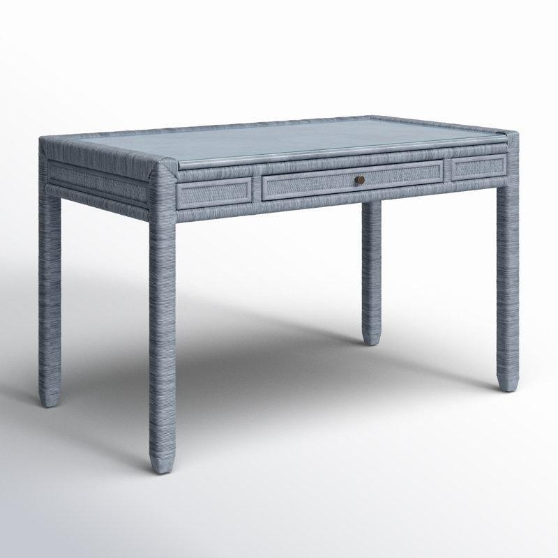 Deniz Camı Hasır ve Ahşap Çekmeceli Dikdörtgen Vintage Çalışma Masası - 122x72 cm - 234628