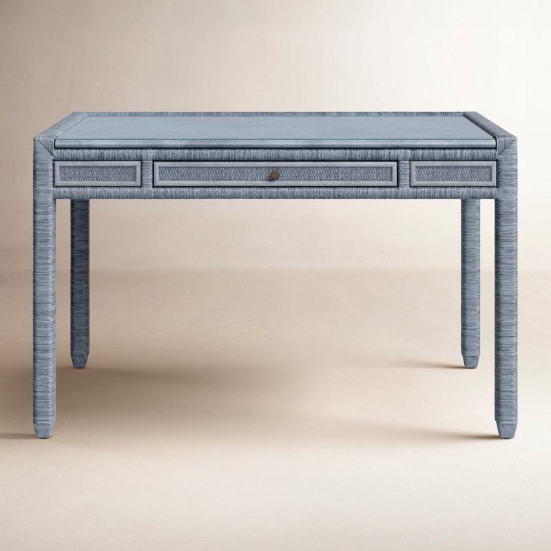 Deniz Camı Hasır ve Ahşap Çekmeceli Dikdörtgen Vintage Çalışma Masası - 122x72 cm - 234628