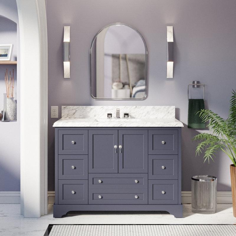 Deniz Grisi Carrara Mermer Tezgahlı Masif Ahşap 7 Çekmeceli Ayaklı Banyo Lavabo Dolabı - 122 cm - 201639