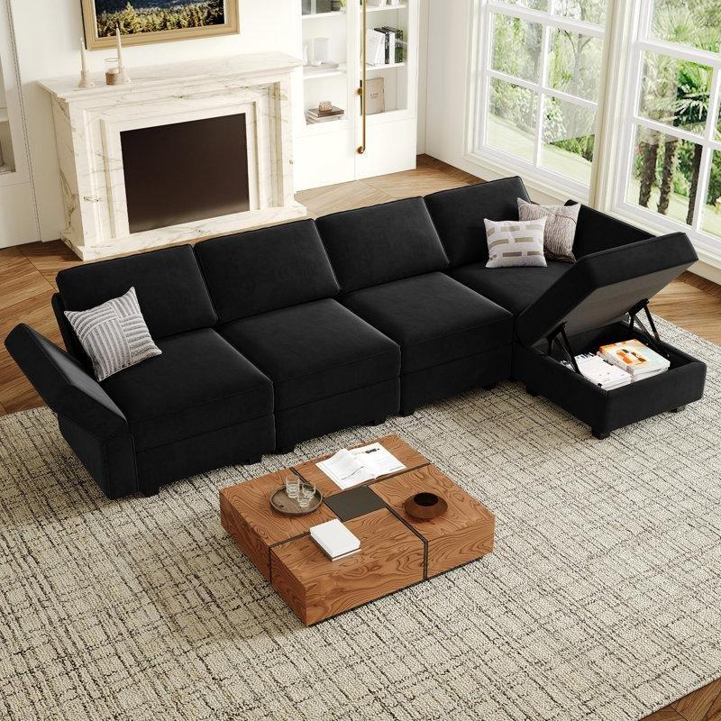 Depolama Alanlı Kadife Modüler 4 Kişilik Köşe Koltuk - 297 cm - 193570