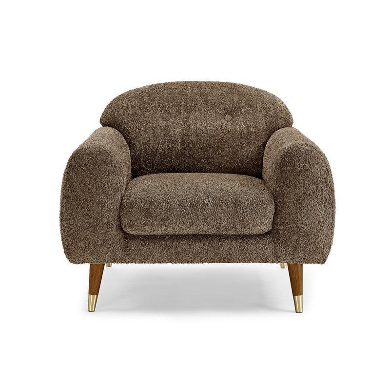 Deve Tüyü Bukle Kumaş Kapitoneli Pirinç Detaylı Ahşap Ayaklı Tekli Koltuk - 96 cm - 204010