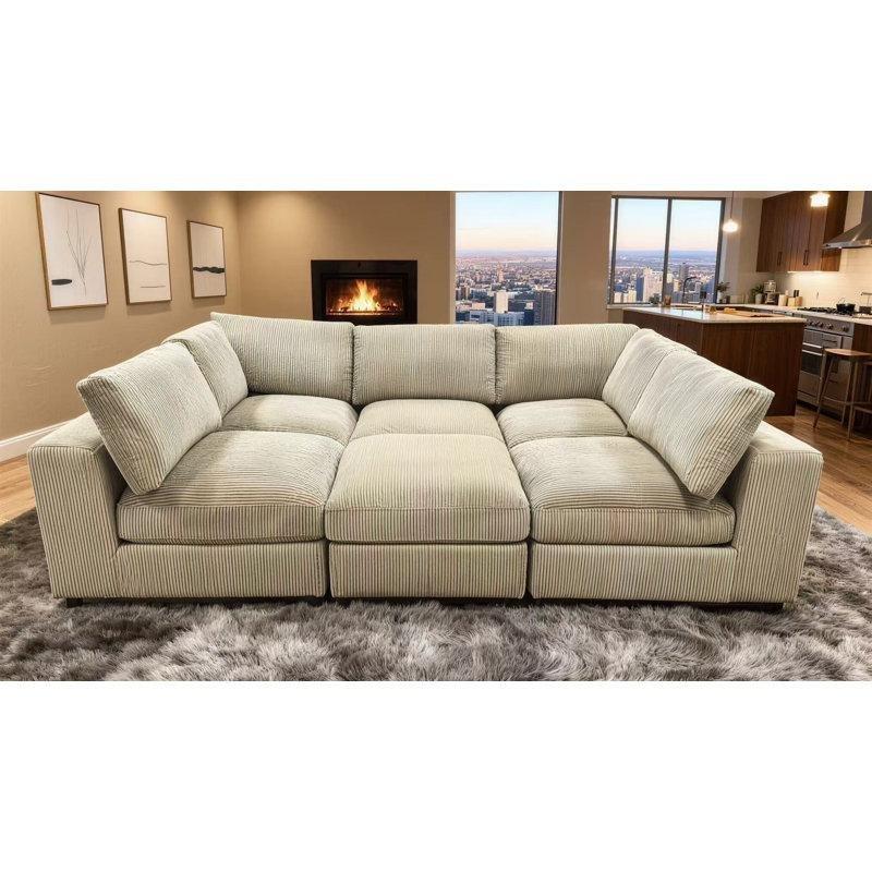 Deve Tüyü Fitilli Kadife Puflu Modüler Köşe Koltuk Takımı - 265x310 cm - 192650