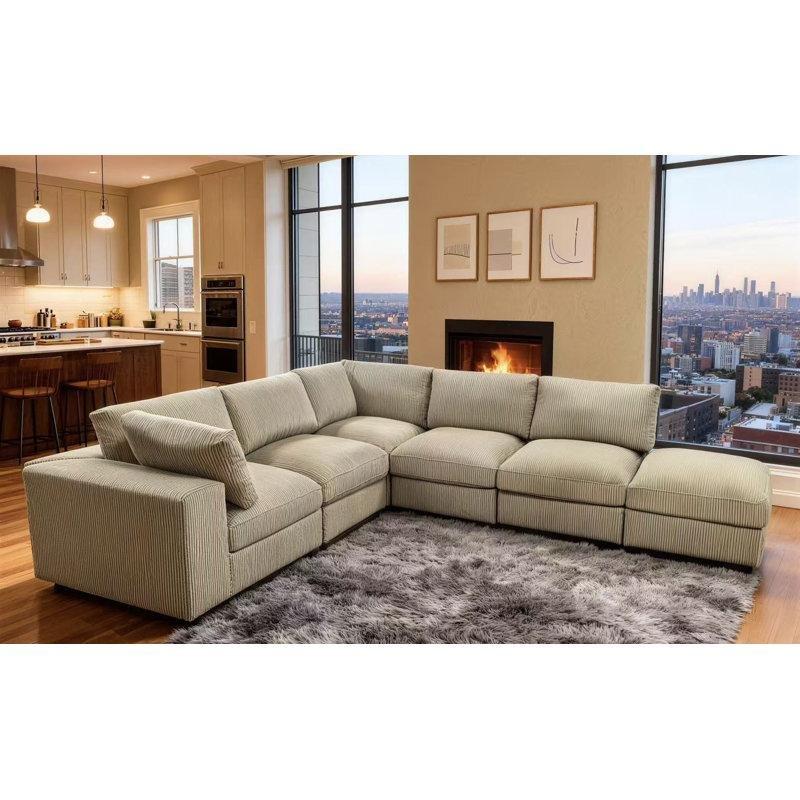 Deve Tüyü Fitilli Kadife Puflu Modüler Köşe Koltuk Takımı - 265x310 cm - 192650