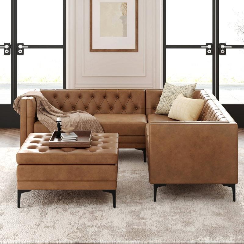 Deve Tüyü Suni Deri Kapitoneli Saklama Alanlı Ahşap Ayaklı Koltuk Takımı - 229x229 cm - 191517