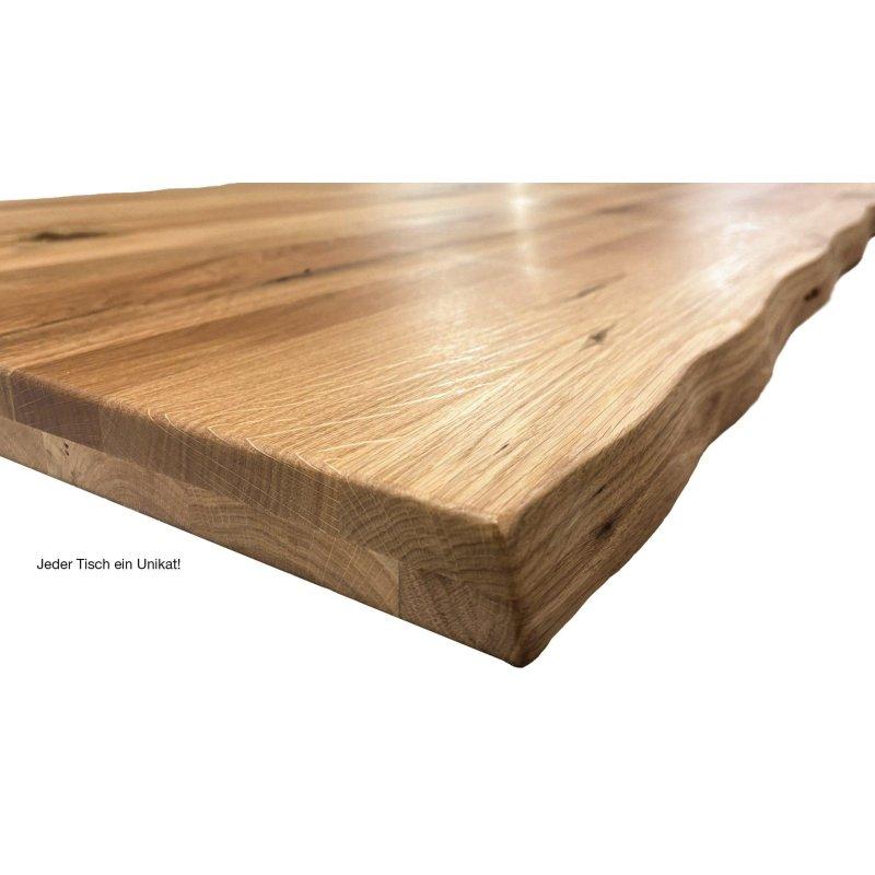 Doğal Ağaç Kenarlı Masif Yabani Meşe ve Siyah Metal U Ayaklı Bohem Yemek Masası - 160x90 cm - 236781