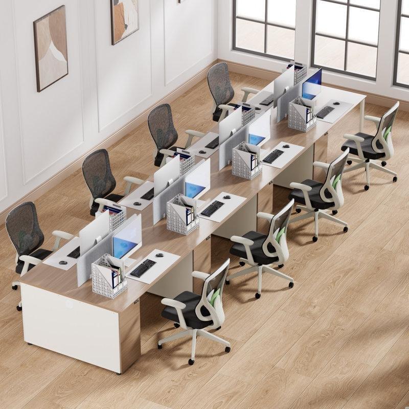 Doğal Ahşap Çelik Ayaklı Modüler 4 Kişilik Prizli Ofis Masası - 281x121 cm - 176753