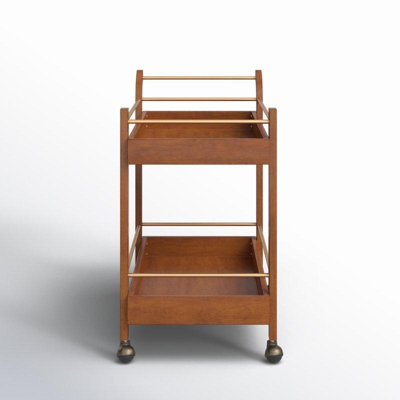 Doğal Ahşap Kadeh Askılı Tekerlekli Servis Arabası - 79x52 cm - 178393