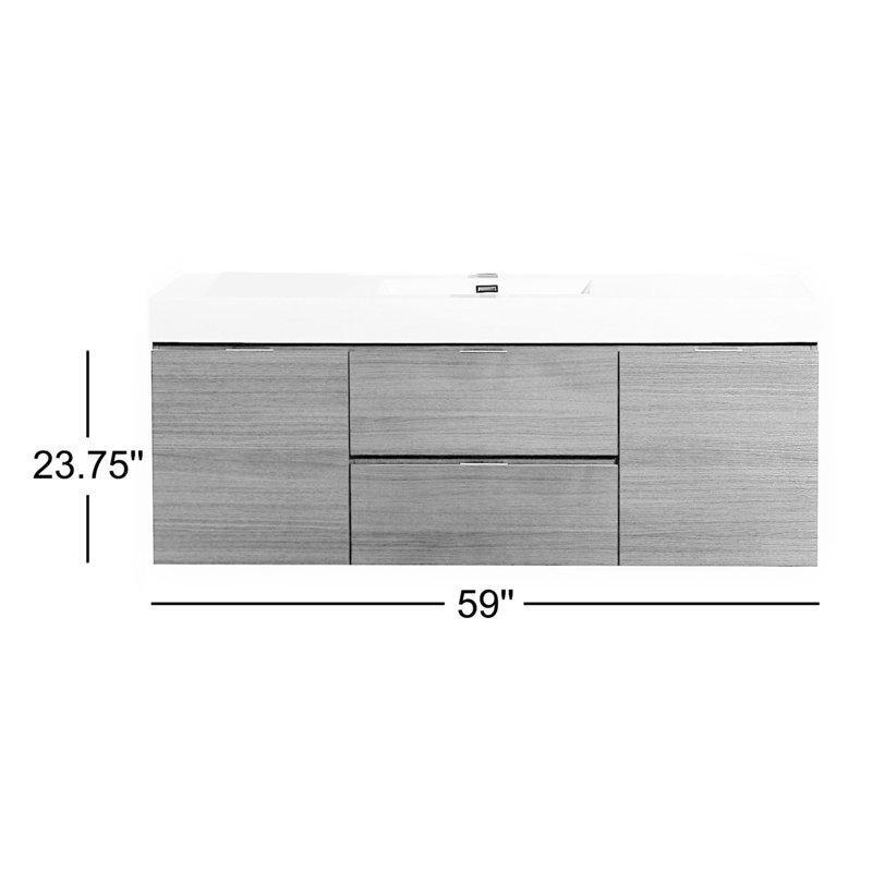 Doğal Ahşap Kaplama Akrilik Tezgahlı Duvara Monte Yavaş Kapanır Banyo Lavabo Dolabı - 150 cm - 200430