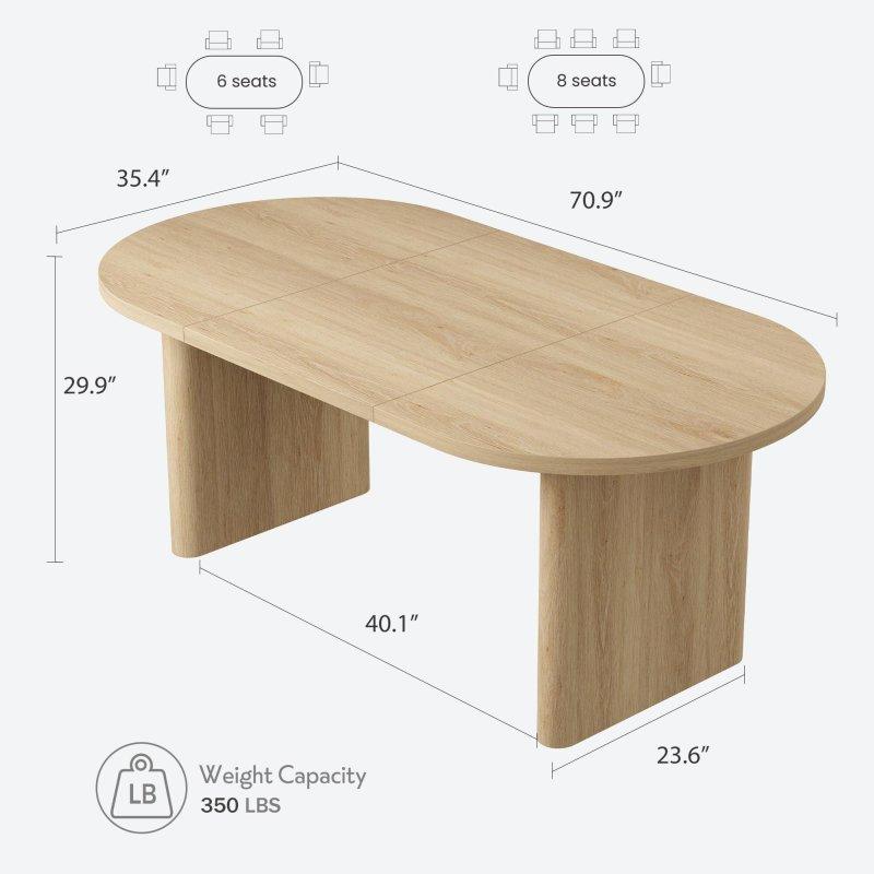 Doğal Ahşap Kaplama MDF Oval Kalın Ayaklı Bohem Yemek Masası - 180x90x76 cm - 237912