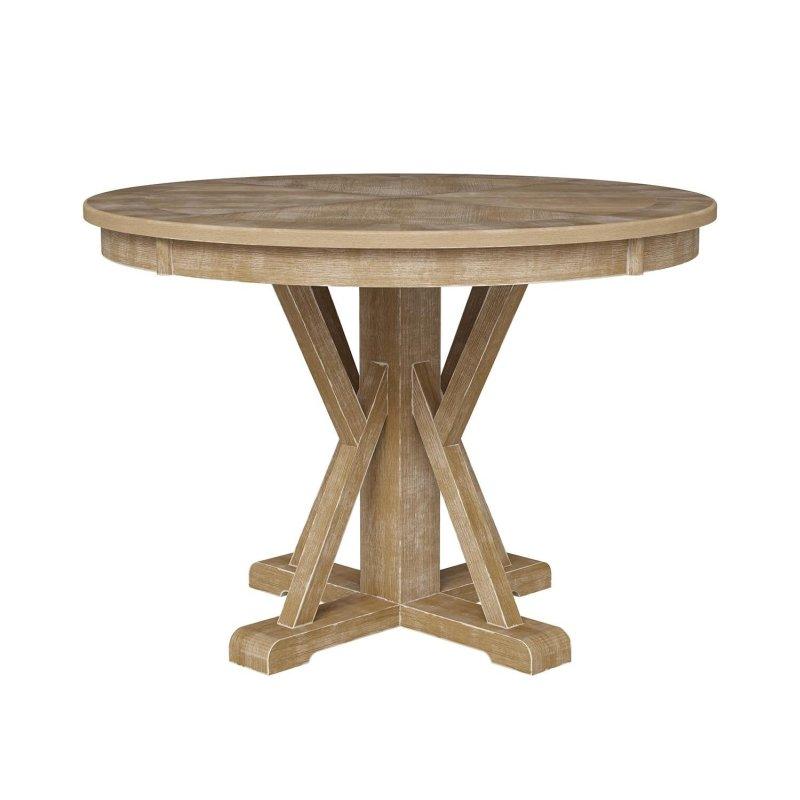 Doğal Ahşap Kauçuk Ağacı ve MDF Yuvarlak Çapraz Ayaklı Bohem Yemek Masası - 107 cm - 238056