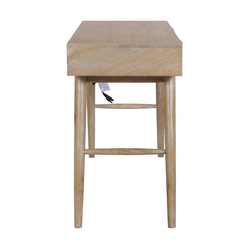 Doğal Ahşap Masif Mango Ağacı Keten Çekmeceli Dahili Prizli Vintage Çalışma Masası - 115 cm - 234333