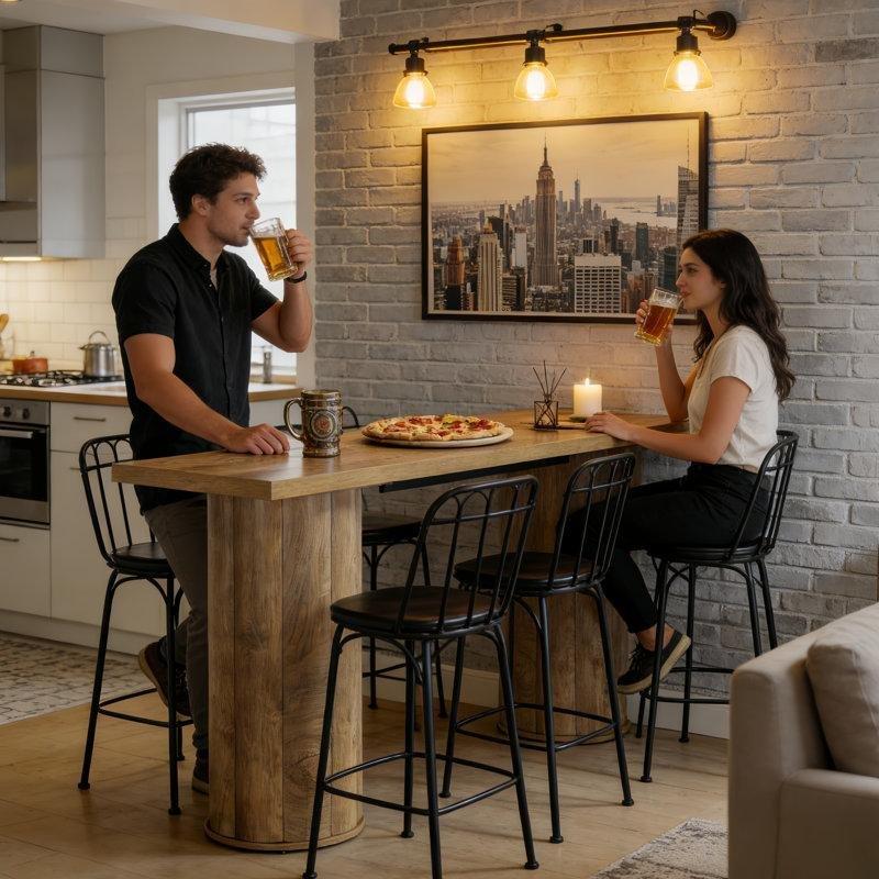 Doğal Ahşap MDF Çift Kaideli Dikdörtgen Bar Masası - 180 cm - 231829