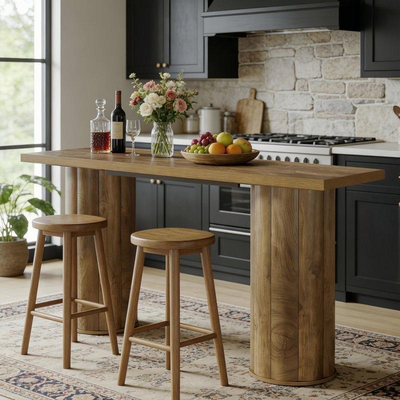 Doğal Ahşap MDF Çift Kaideli Dikdörtgen Bar Masası - 180 cm - 231829