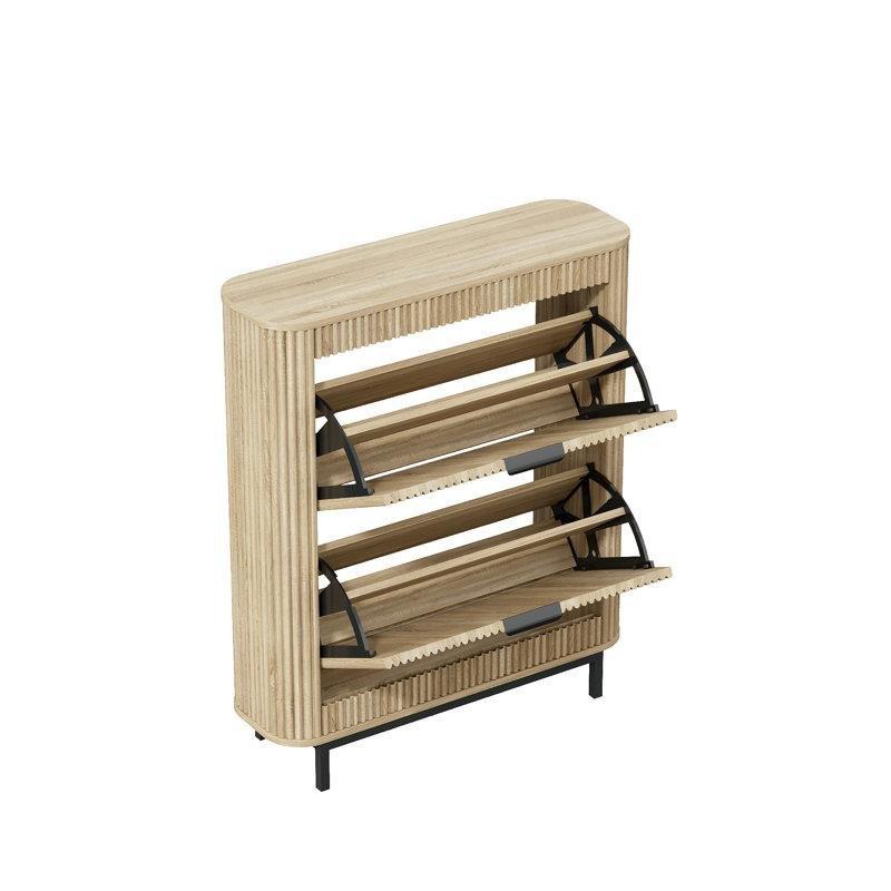 Doğal Ahşap MDF Düşer Kapaklı Dalgalı Yivli Ayakkabılık - 80x25x96 cm - 229880