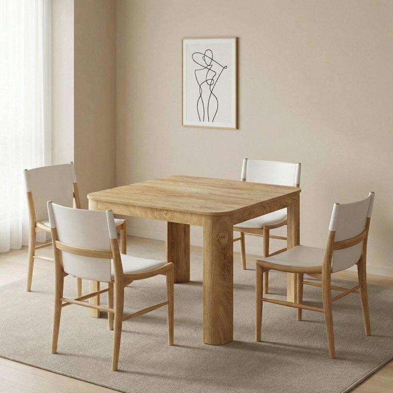 Doğal Ahşap MDF ve Metal Yuvarlak Köşeli Kare Bohem Yemek Masası - 120x120 cm - 237682