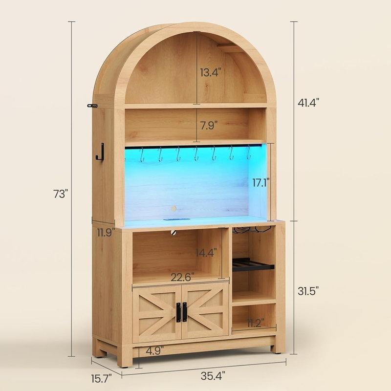 Doğal Ahşap Prizli ve LED Işıklı Kemerli Dolaplı Mutfak Rafı - 186 cm - 163909