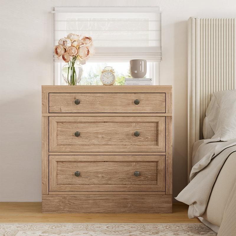 Doğal Ahşap Rengi 3 Çekmeceli Retro Tasarım İkili Komodin Seti - 80 cm - 223443