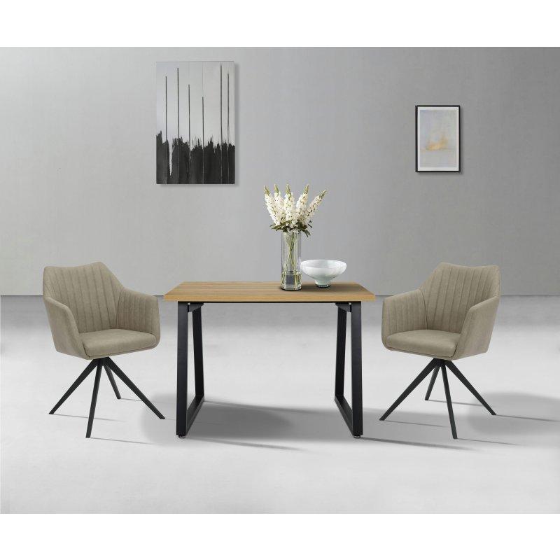 Doğal Ahşap Rengi Ahşap Kompozit Tablalı Metal Kızak Ayaklı Bohem Yemek Masası - 120x70 cm - 236885