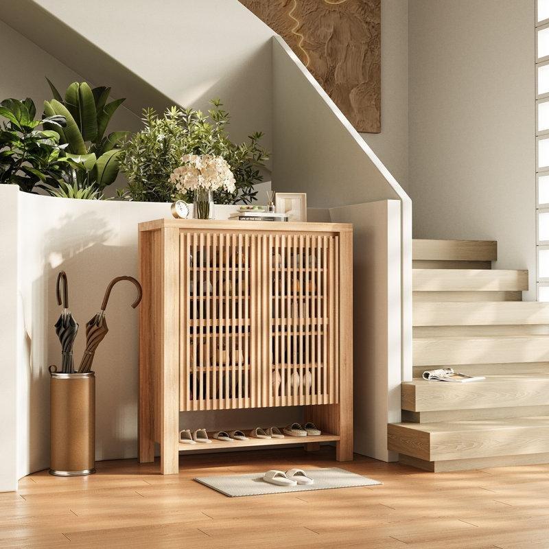 Doğal Ahşap Rengi Kapaklı 6 Ayarlanabilir Raflı Ayakkabılık - 82x39x110 cm - 229448