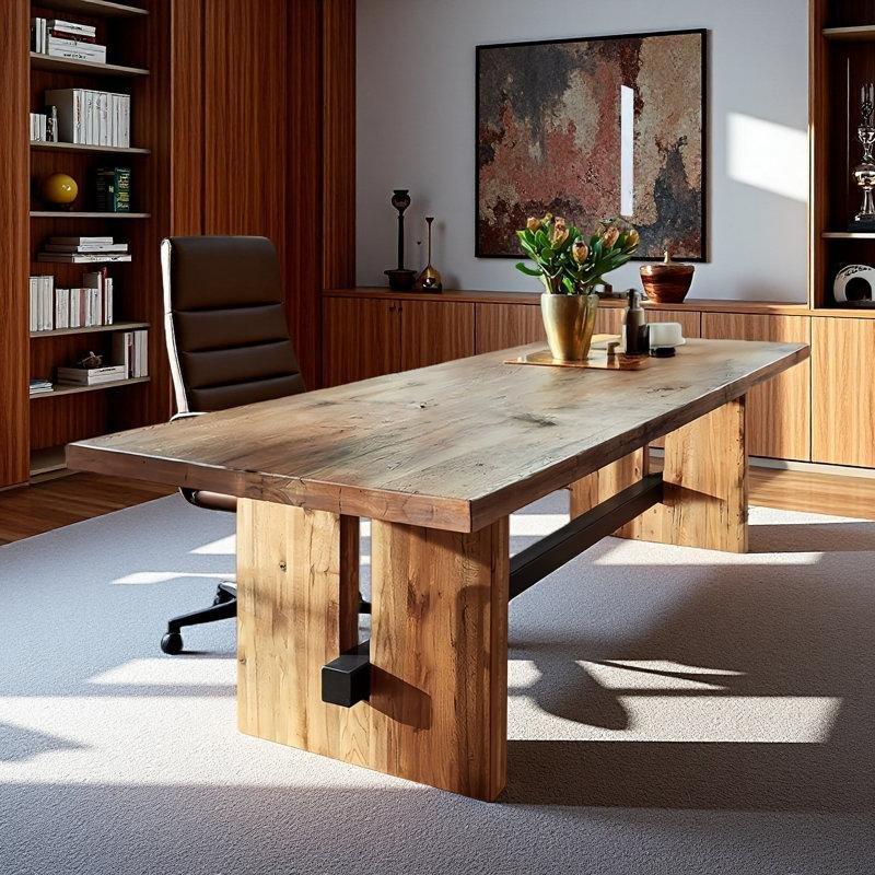 Doğal Ahşap Rengi Masif Çam Dikdörtgen Ofis Masası - 220x90 cm - 177074