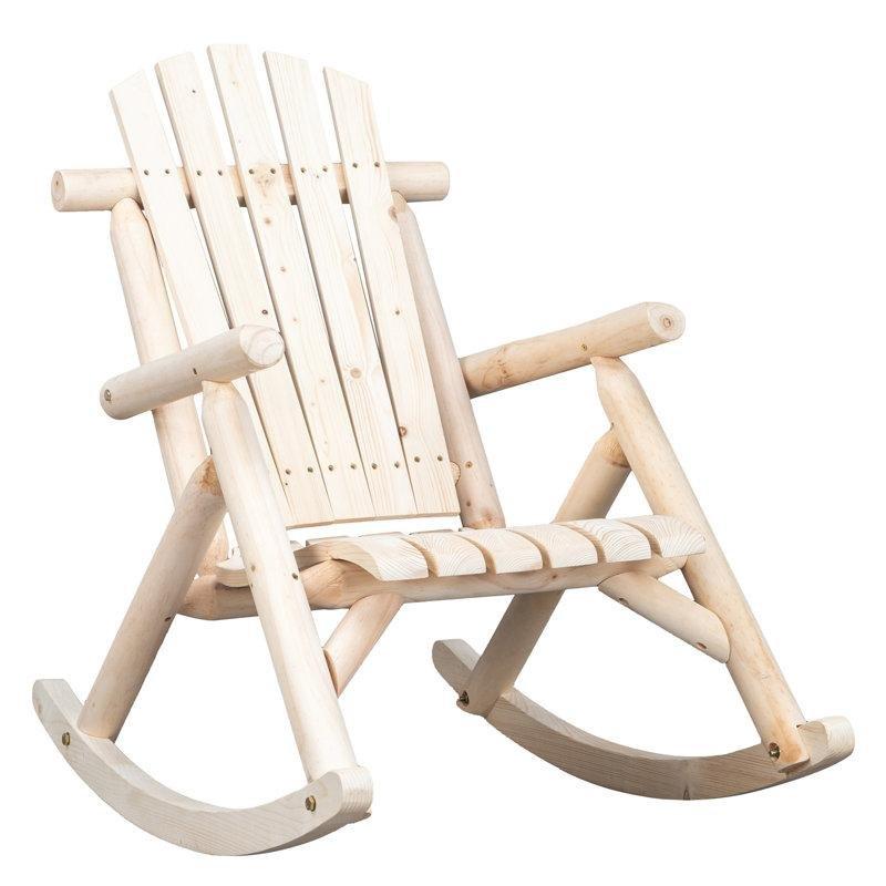 Doğal Ahşap Rengi Masif Köknar Ağacı Ergonomik Latalı Sallanan Sandalye - 218665