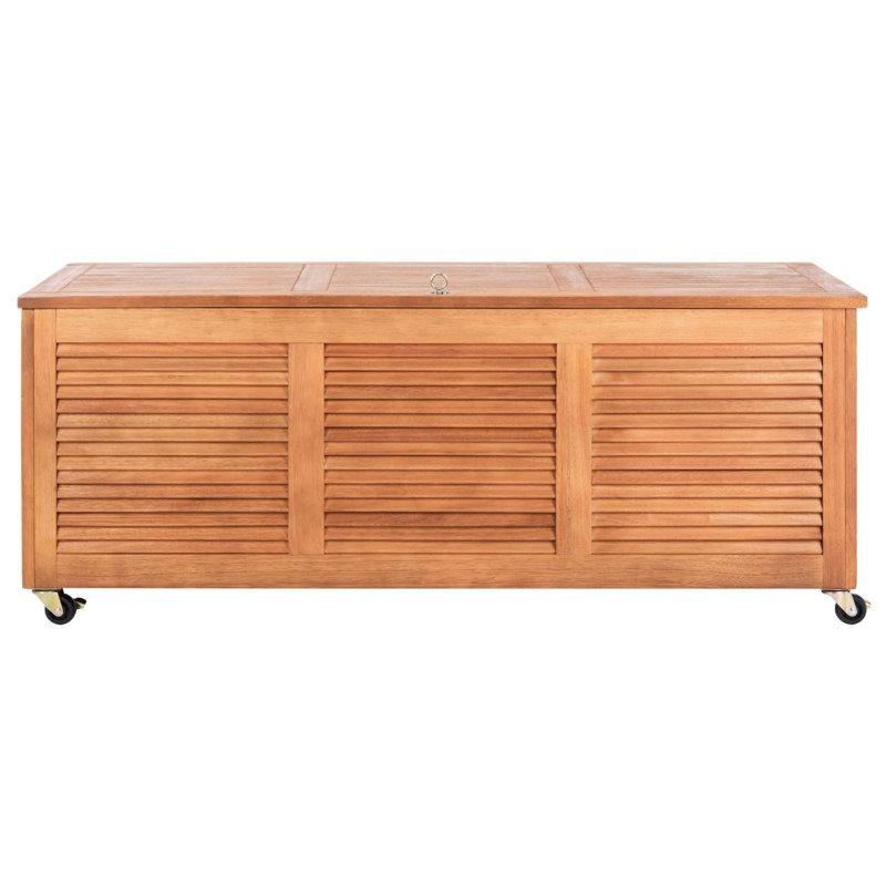 Doğal Ahşap Rengi Masif Okaliptüs Tekerlekli Menteşeli Kapaklı Bahçe Dolabı - 120x45 cm - 163414