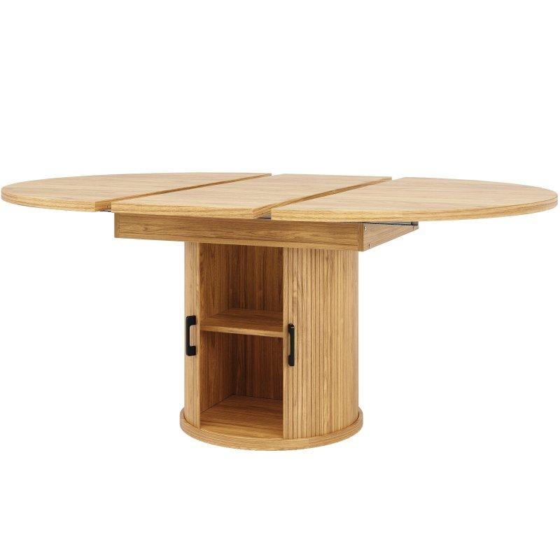 Doğal Ahşap Rengi MDF Açılabilir Saklama Alanlı Yuvarlak Bohem Yemek Masası - 118-158 cm - 236774