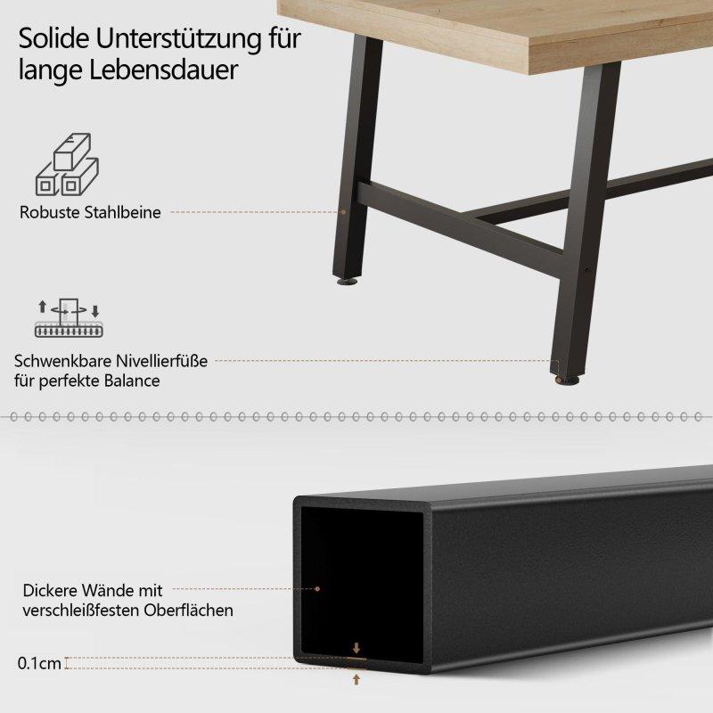Doğal Ahşap Rengi MDF Metal Ayaklı Dikdörtgen Bohem Yemek Masası - 180x90 cm - 236767