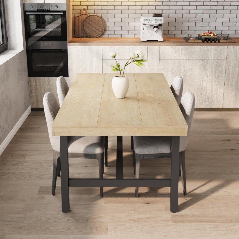Doğal Ahşap Rengi MDF Metal Ayaklı Dikdörtgen Bohem Yemek Masası - 180x90 cm - 236767