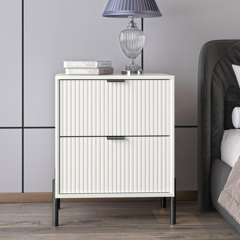 Doğal Ahşap Rengi ve Siyah Metal Ayaklı İki Çekmeceli Komodin - 55 cm - 224227