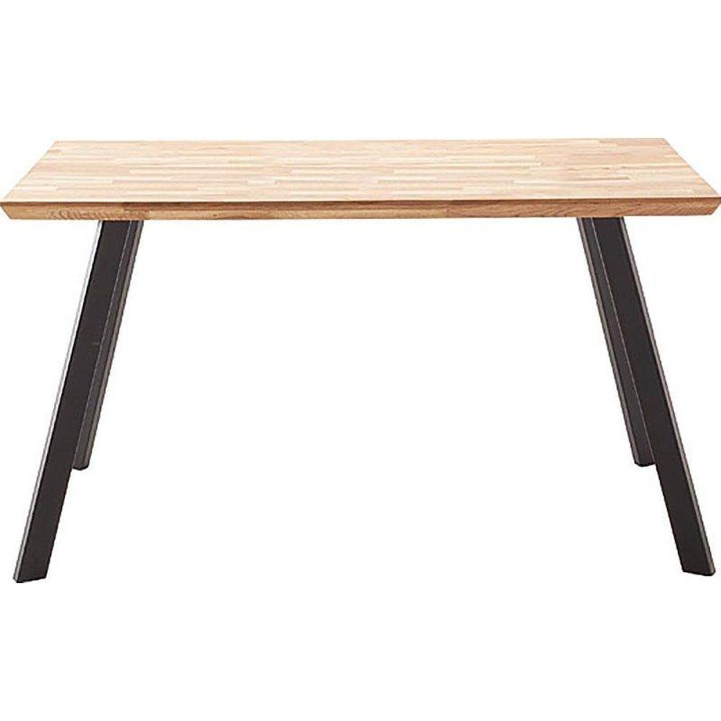 Doğal Ahşap ve Siyah Masif Meşe Metal Ayaklı İsviçre Kenarlı Bohem Yemek Masası - 140x75 cm - 236788