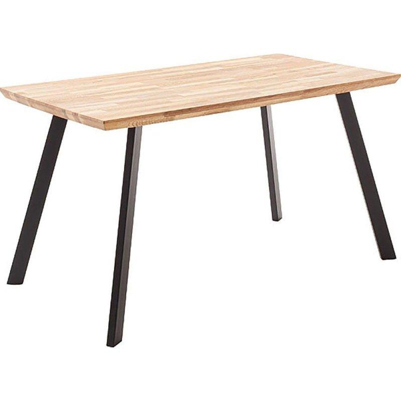 Doğal Ahşap ve Siyah Masif Meşe Metal Ayaklı İsviçre Kenarlı Bohem Yemek Masası - 140x75 cm - 236788