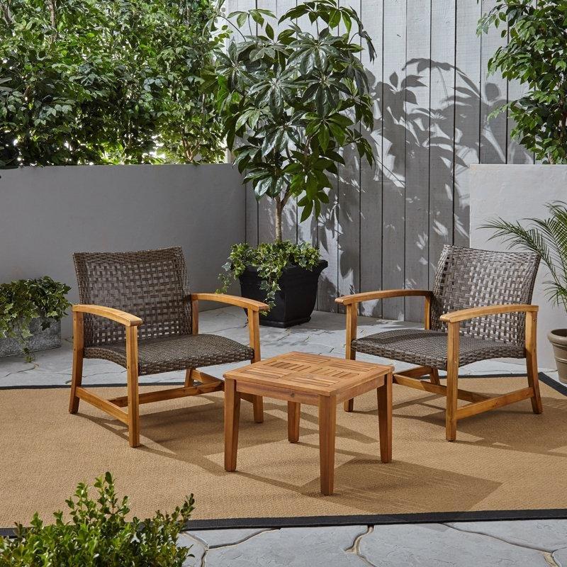 Doğal Akasya Ağacı El Örgüsü Rattan 2 Kişilik Bahçe Takımı - 210173