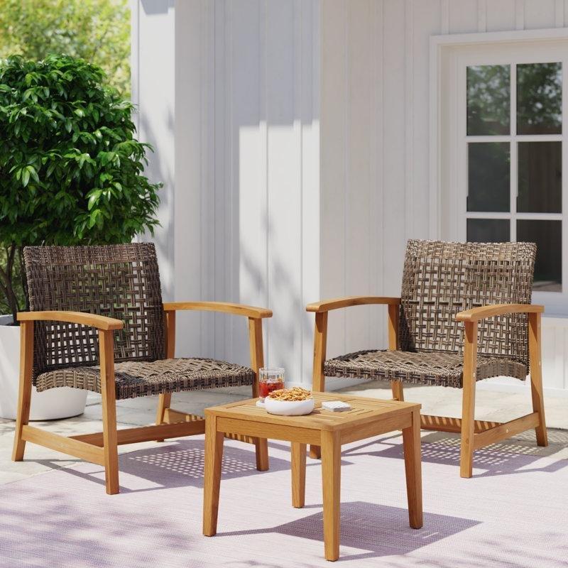 Doğal Akasya Ağacı El Örgüsü Rattan 2 Kişilik Bahçe Takımı - 210173