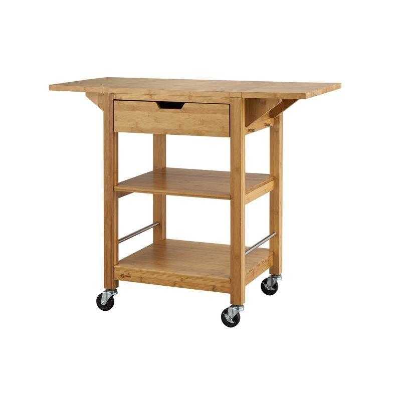 Doğal Bambu Çekmeceli Katlanır Yan Kanatlı Tekerlekli Mutfak Servis Arabası - 111x51 cm - 178203