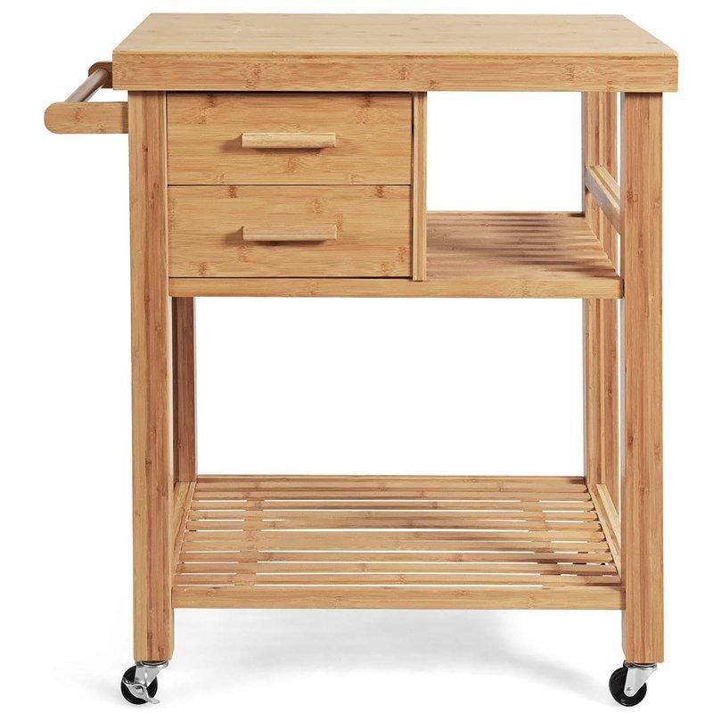 Doğal Bambu Çekmeceli Raflı Tekerlekli Mutfak Servis Arabası - 83x55x91 cm - 178378