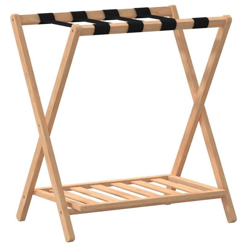 Doğal Bambu Katlanabilir Raflı Valiz Sehpası - 69x39x58 cm - 187019
