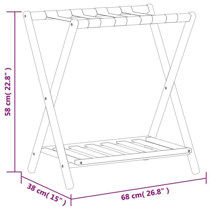Doğal Bambu Katlanabilir Raflı Valiz Sehpası - 69x39x58 cm - 187019