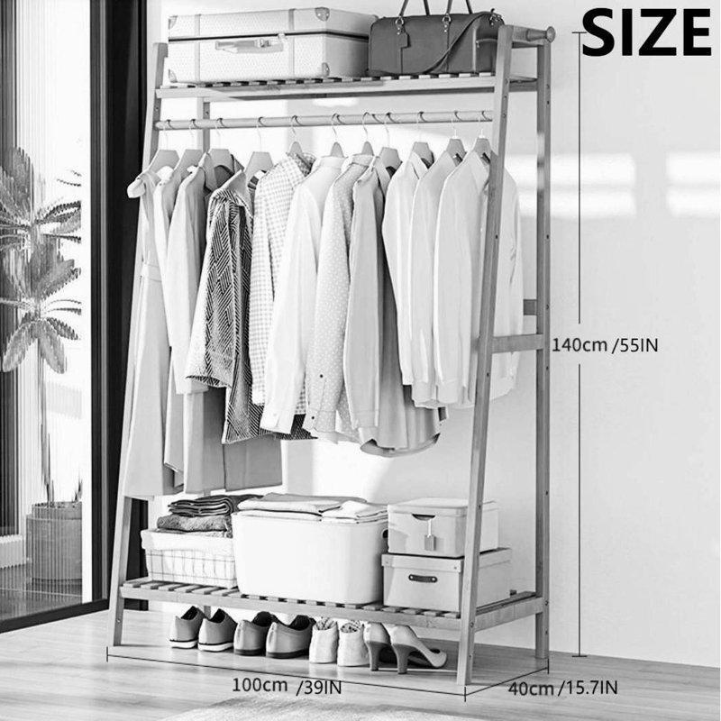 Doğal Bambu Raflı Askı Çubuklu Ayaklı Askılık - 101 cm - 165391