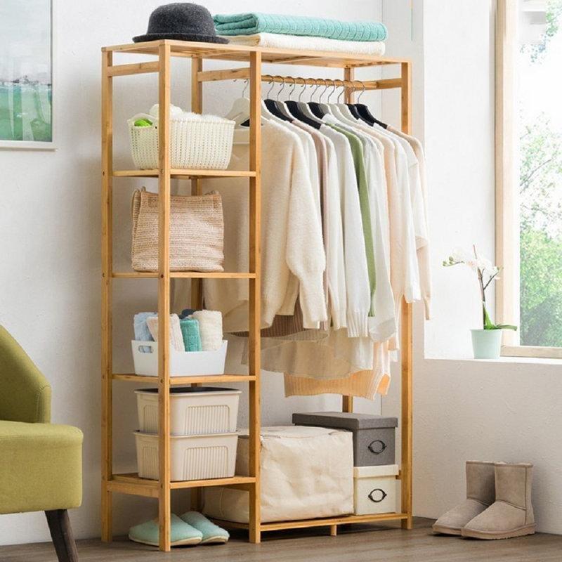 Doğal Bambu Raflı Ayaklı Askılık - 165454